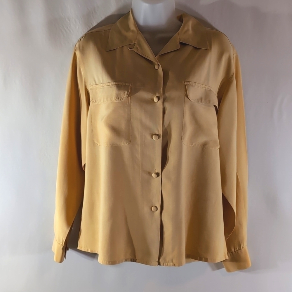 Richard Malcom Beautiful 100% Silk Mustard Shirt Blouse Size M Medium